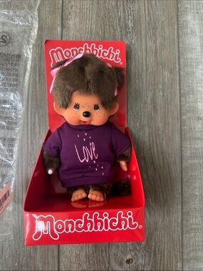 Monchhichi Plush Doll in Purple 'Love' tee dress